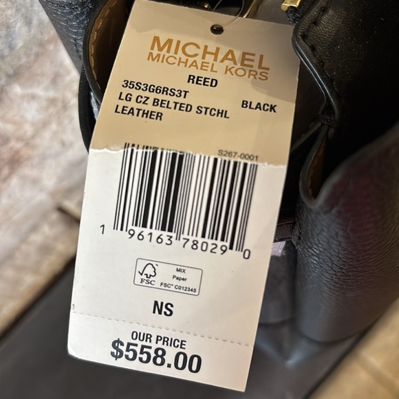 NWT Michael Kors Reed large belted Black Satchel - Picture 4 of 7